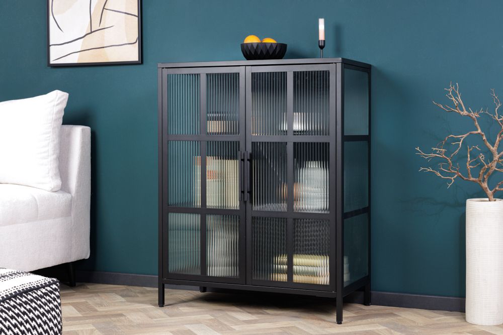 Industrial Vitrine DURA STEEL 80cm schwarz Metall Riffelglas