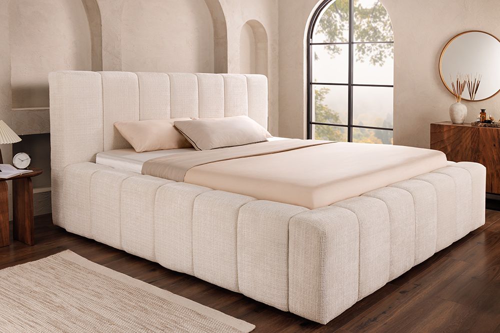 Boxbett SAVOY 180x200cm weiß Chenille Cremona mit Lattenrost und Stauraum