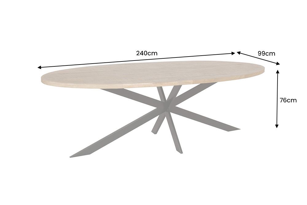 Massiver Esstisch GALAXIE 240cm braun Mangoholz oval schwarz Eisen Sterngestell