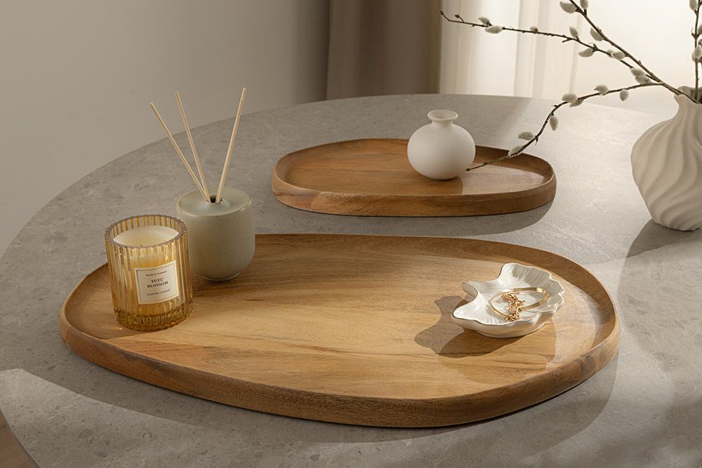 Massives 2er Set Tablett AMAZONAS 55cm natur Mangoholz cream finish Servierbrett