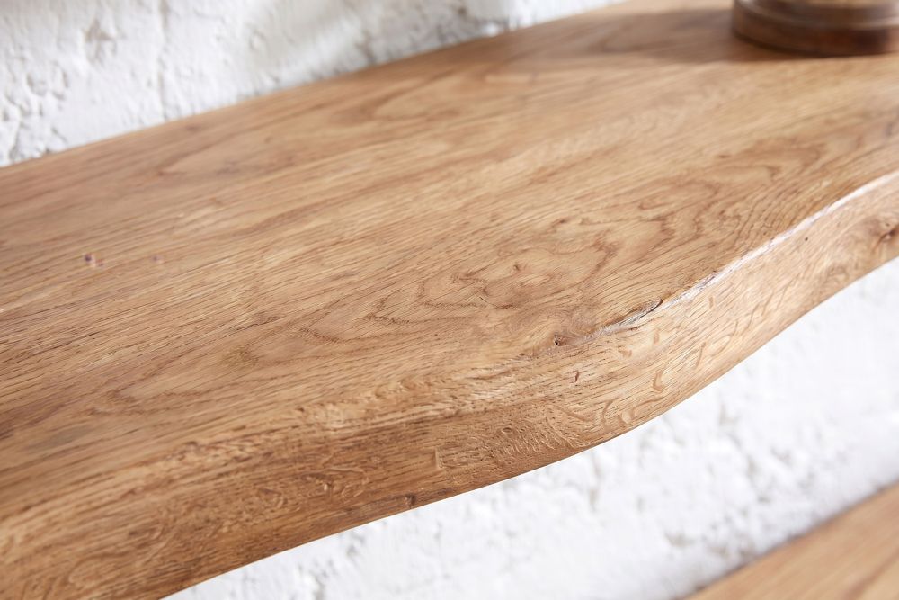 Massives Wandregal GRAND OAK 80cm natur geöltes Eichenholz Baumkante handmade