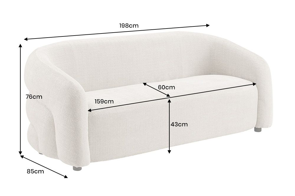 Design Sofa VOGUE 200cm grau Chenille Cremona 3-Sitzer Couch mit Nosagfederung