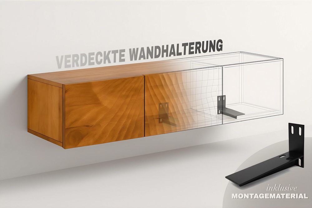 Massives TV-Board SCORPION 160cm schwarz Mangoholz hängend Lowboard