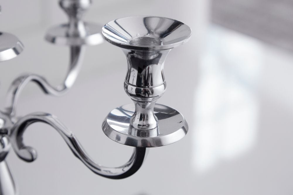 Kerzenständer MODERN BAROCK 40cm silber 5-armig Lüster Aluminium poliert Kerzenhalter