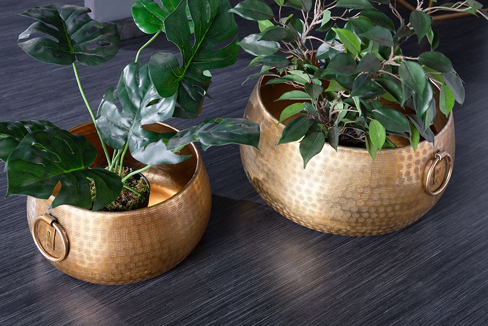 Handgefertigte Schalen 2er Set ORIENT gold Blumentopf im Hammerschlagdesign
