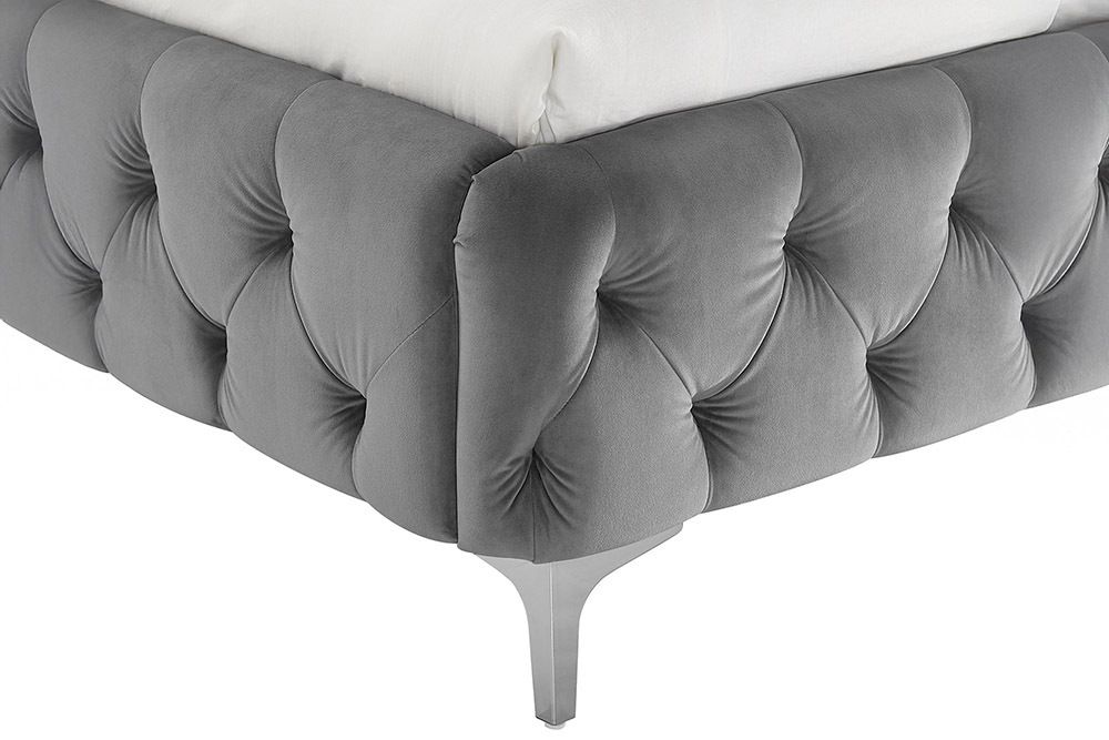 Doppelbett MODERN BAROCK 180x200cm grau Samt Chesterfield Design