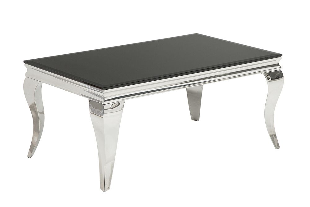 Eleganter Couchtisch MODERN BAROCK 100cm silber mit schwarzem Opalglas