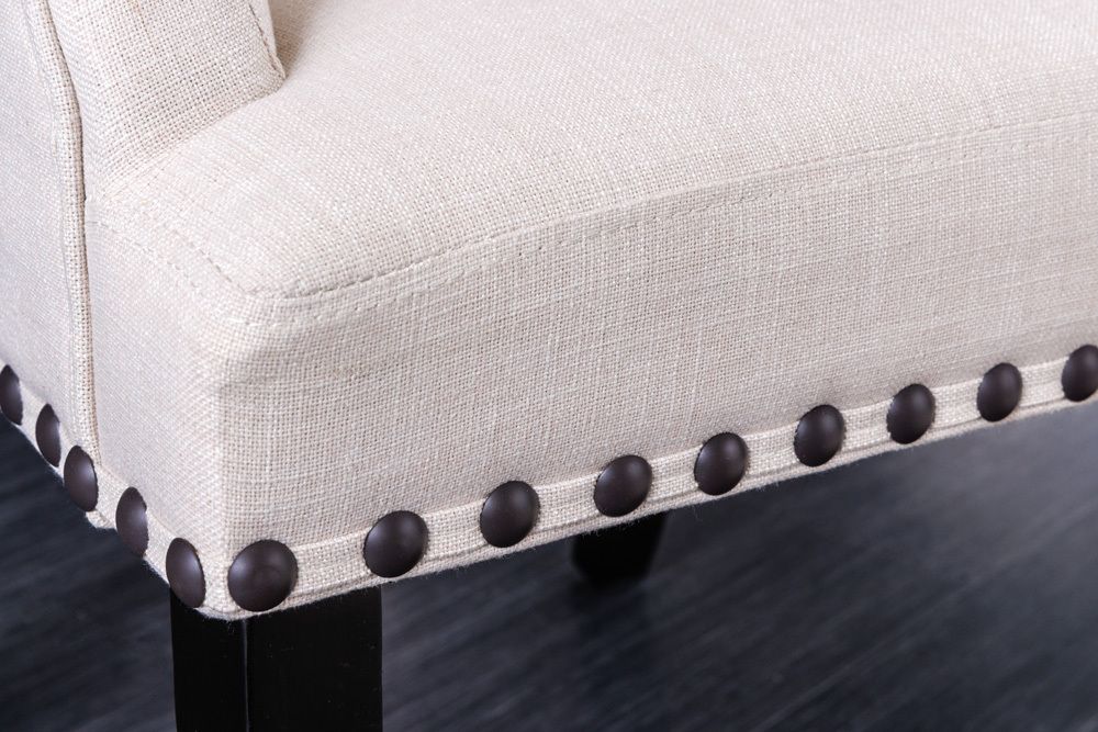 Design Stuhl CASTLE beige schwarz Strukturstoff Armlehnen Holzfüße