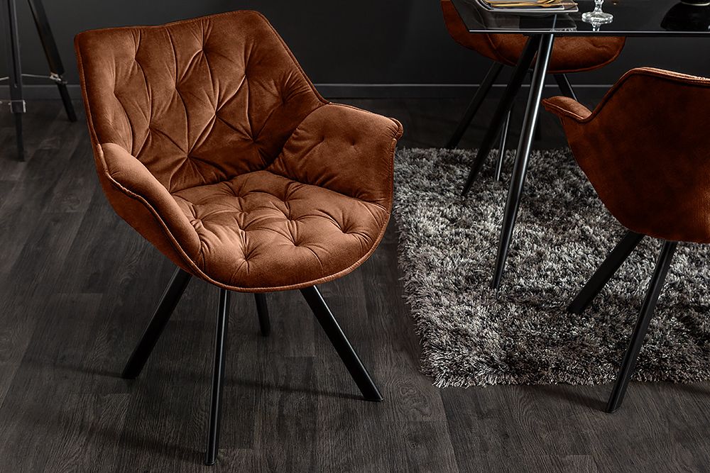 Drehbarer Stuhl THE DUTCH COMFORT rost braun Samt mit Armlehnen Modern Design