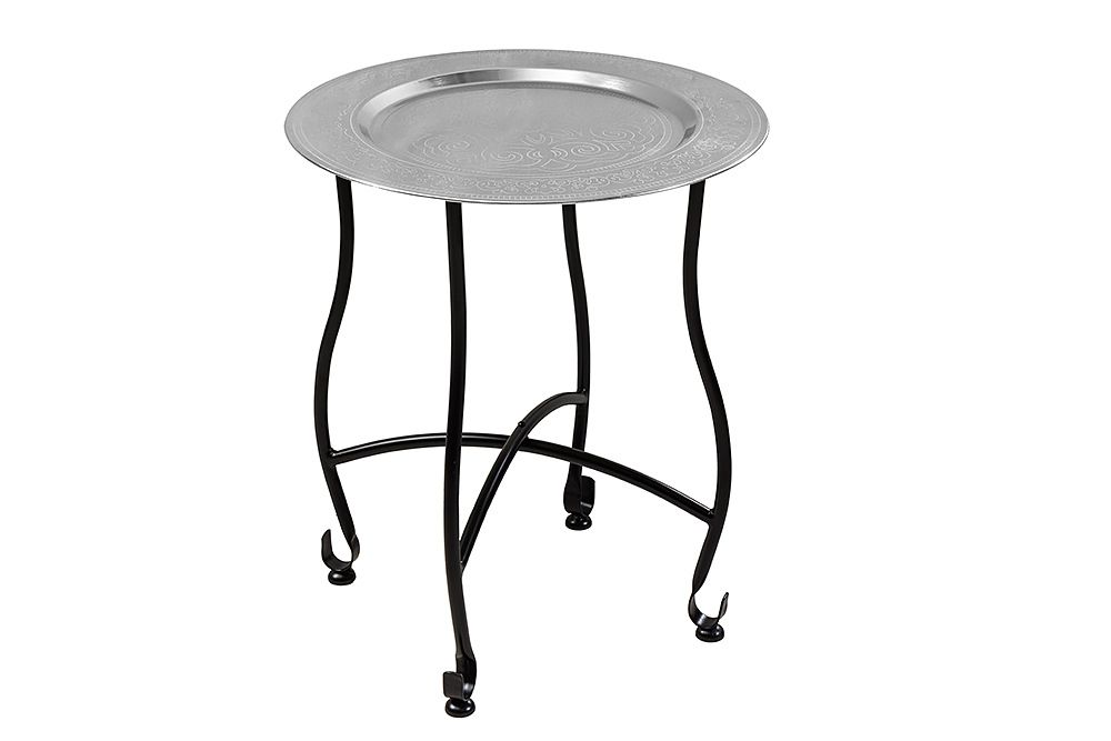Runder Beistelltisch MARRAKESCH 50cm silber Teetisch abnehmbares Tablett klappbar