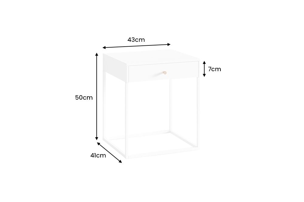 Industrial Beistelltisch SLIM LINE 50cm weiß Metall mit Schublade Nachttisch
