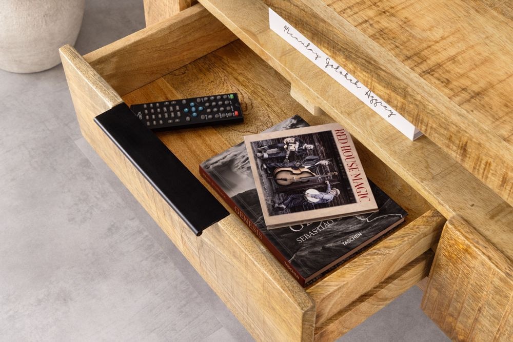 Hängendes TV-Board IRON CRAFT 160cm natur Mango Massivholz drei Schubladen Lowboard