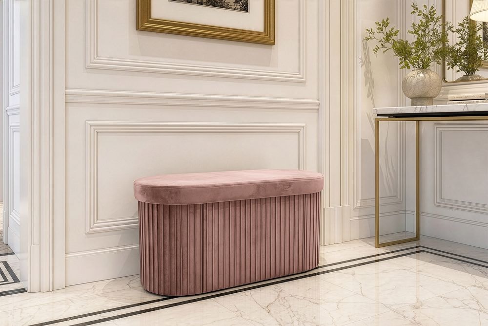Faltbare Polsterbank ÉLAN 80cm rosa Samt Sitzbank mit Stauraum