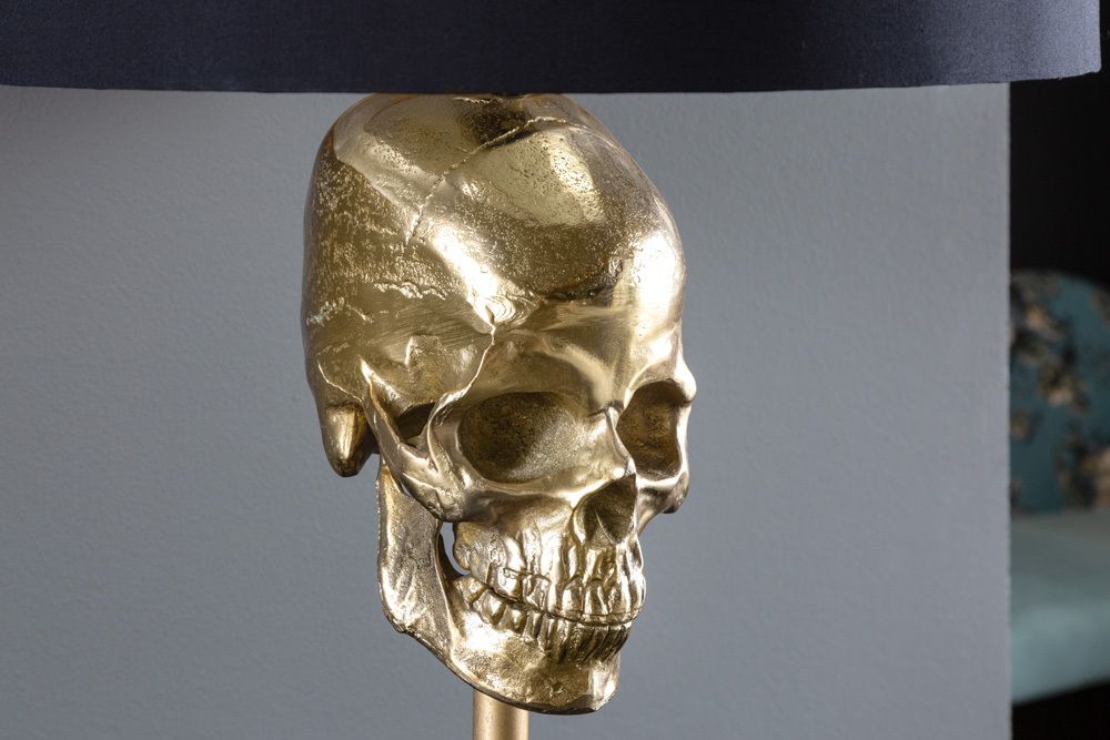 Extravagante Tischlampe SKULL 56cm schwarz gold Metall Totenkopf Skulptur Leuchte