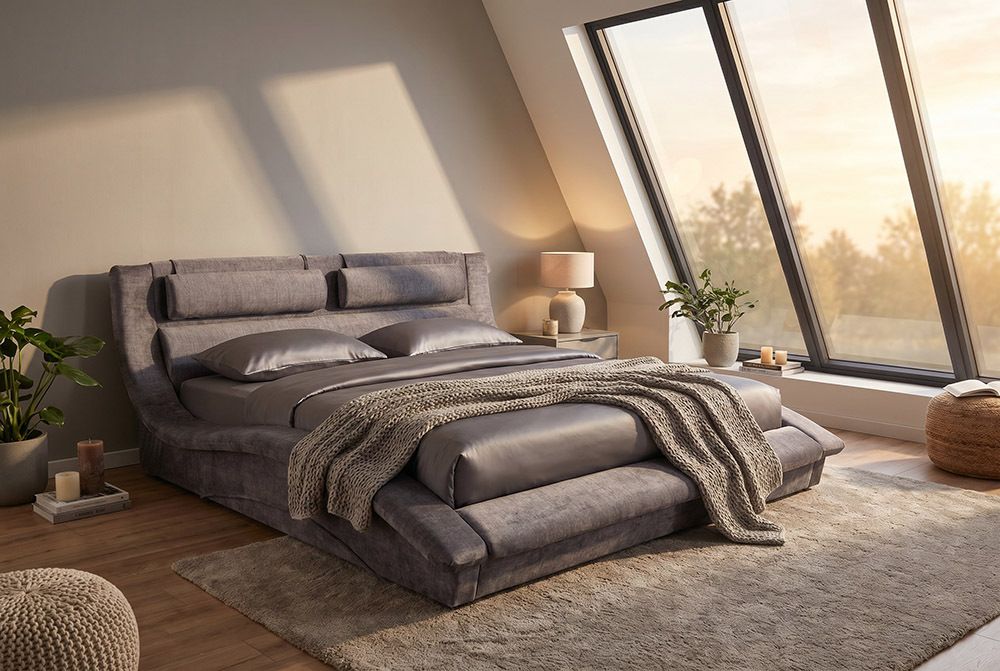 Boxbett SWING 180x200cm grau Vogue Seiden Samtstoff inkl. Stauraum und Lattenrost