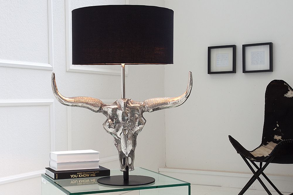 Extravagante Tischlampe EL TORO 68cm schwarz Stierkopf Tischleuchte