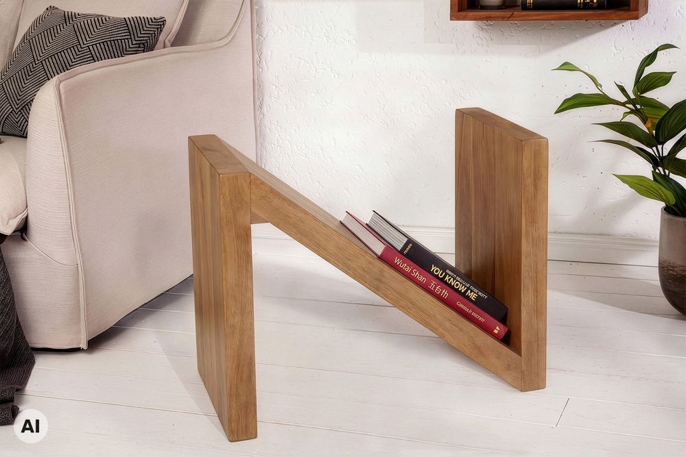 Massiver Beistelltisch Z 60cm braun honey finish Mangoholz Z-Form handmade