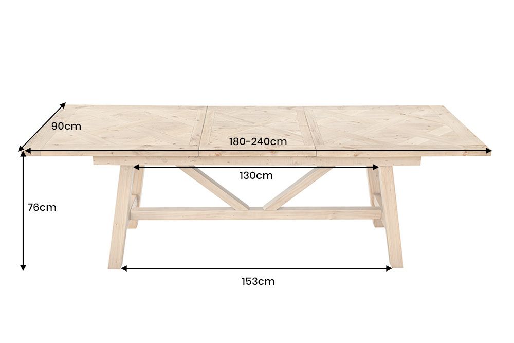 Ausziehbarer Esstisch RIVIERA 180-240cm natur recycelte Pinie Massivholz