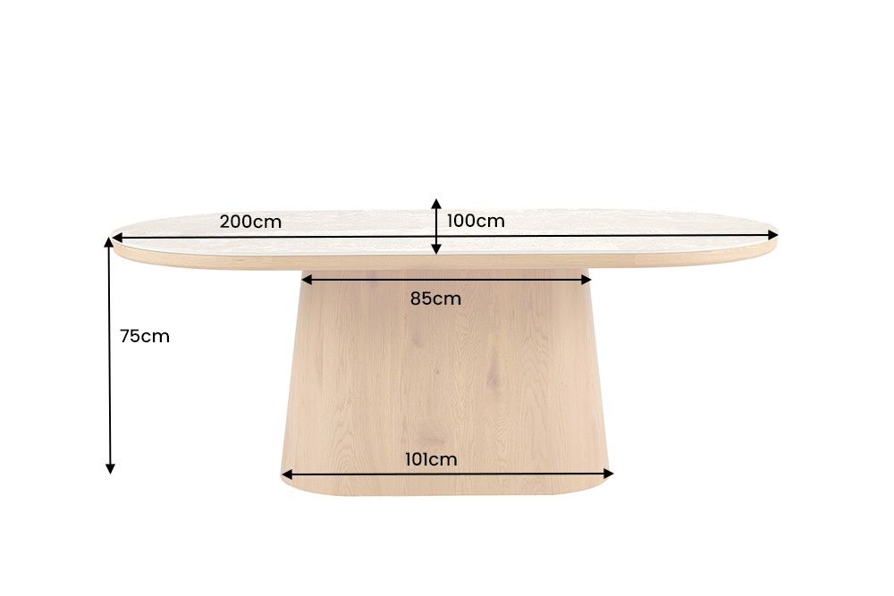 Ovaler Esstisch UNIQUE 200cm beige natur Travertin Eiche mit Säulenfuß