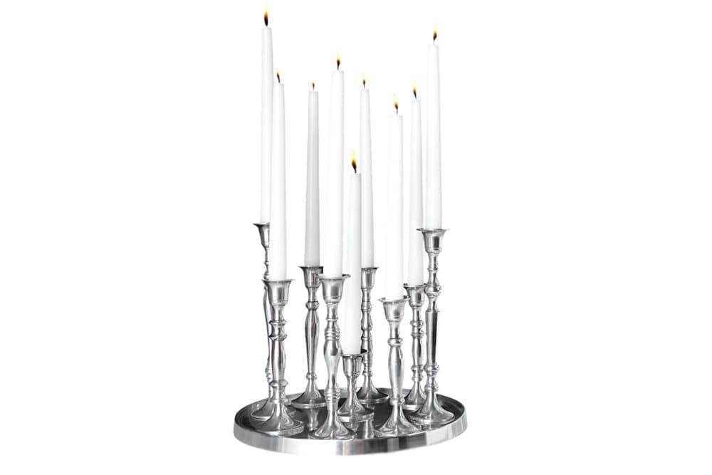 Kerzenständer MODERN BAROCK 30cm 9-flammig silber Aluminium poliert Kerzenhalter Deko-Platte