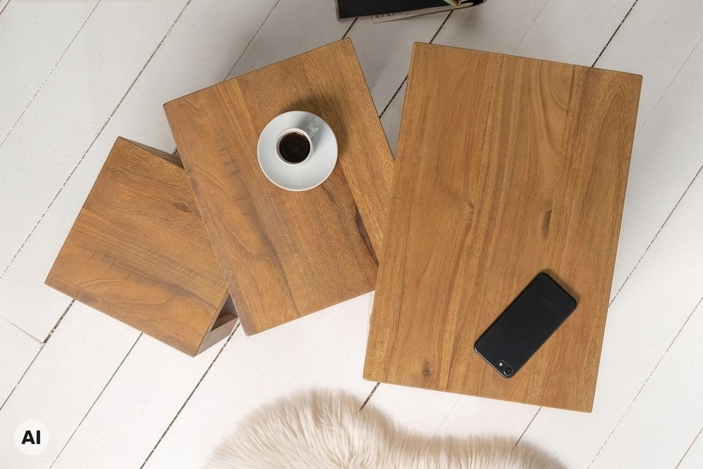 Massives 3er-Set Beistelltische MAKASSAR 45cm natur honey finish Mangoholz