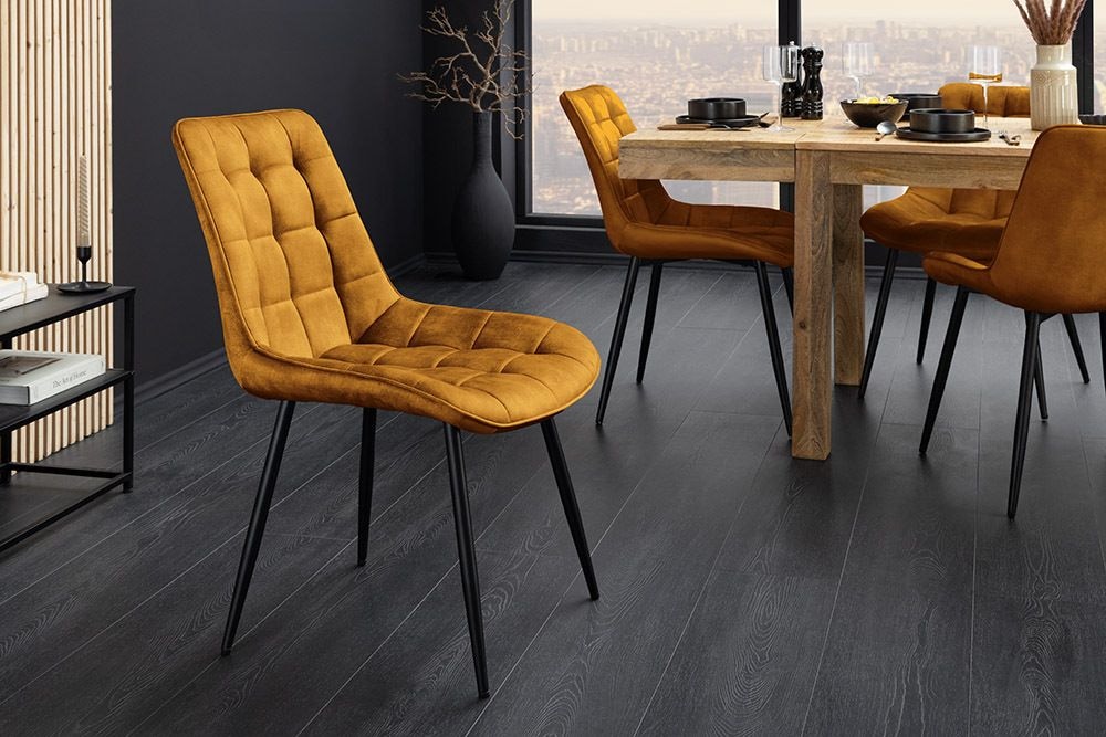 Design Stuhl ROADSTAR senfgelb Samt schwarze Metallbeine