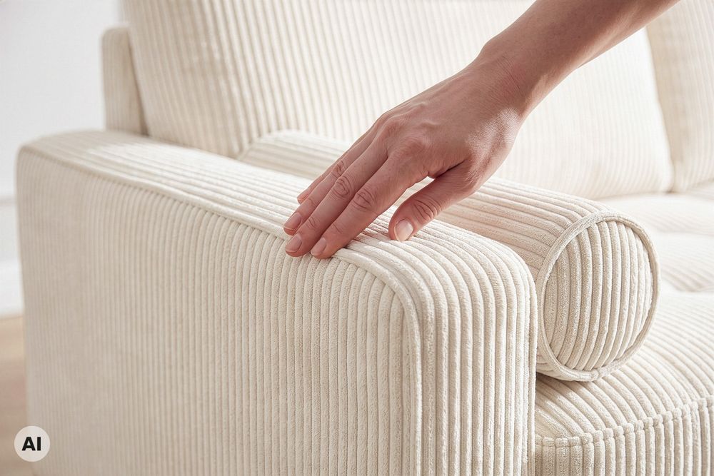 3er Sofa COZY VELVET 220cm beige Cord mit goldener Kappe