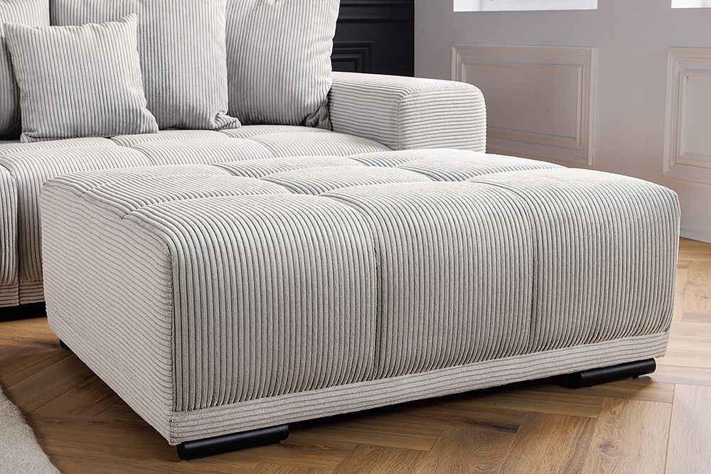 Moderner Hocker ELEGANCIA 110cm champagner beige Cord Fußhocker Sitzhocker