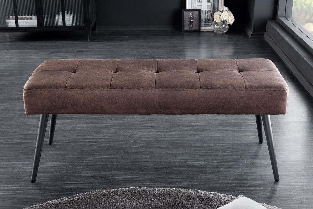 Design Sitzbank BOUTIQUE 100cm antik braun Microfaser schwarze Metallbeine Polsterbank