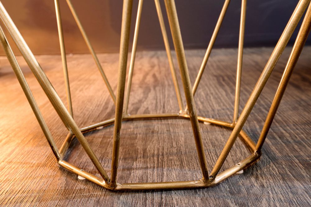 Design Beistelltisch DIAMOND 50cm weiß Marmor messing Metall