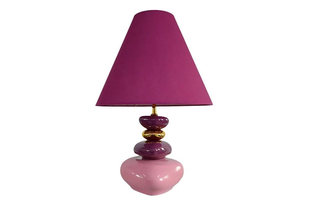 Dekorative Tischlampe STONES OF ECSTASY 60cm pink rosa gold mit Stoffschirm rund