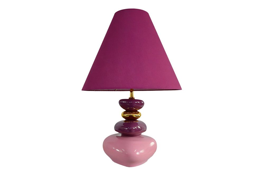 Dekorative Tischlampe STONES OF ECSTASY 60cm pink rosa gold mit Stoffschirm rund » Jetzt kaufen