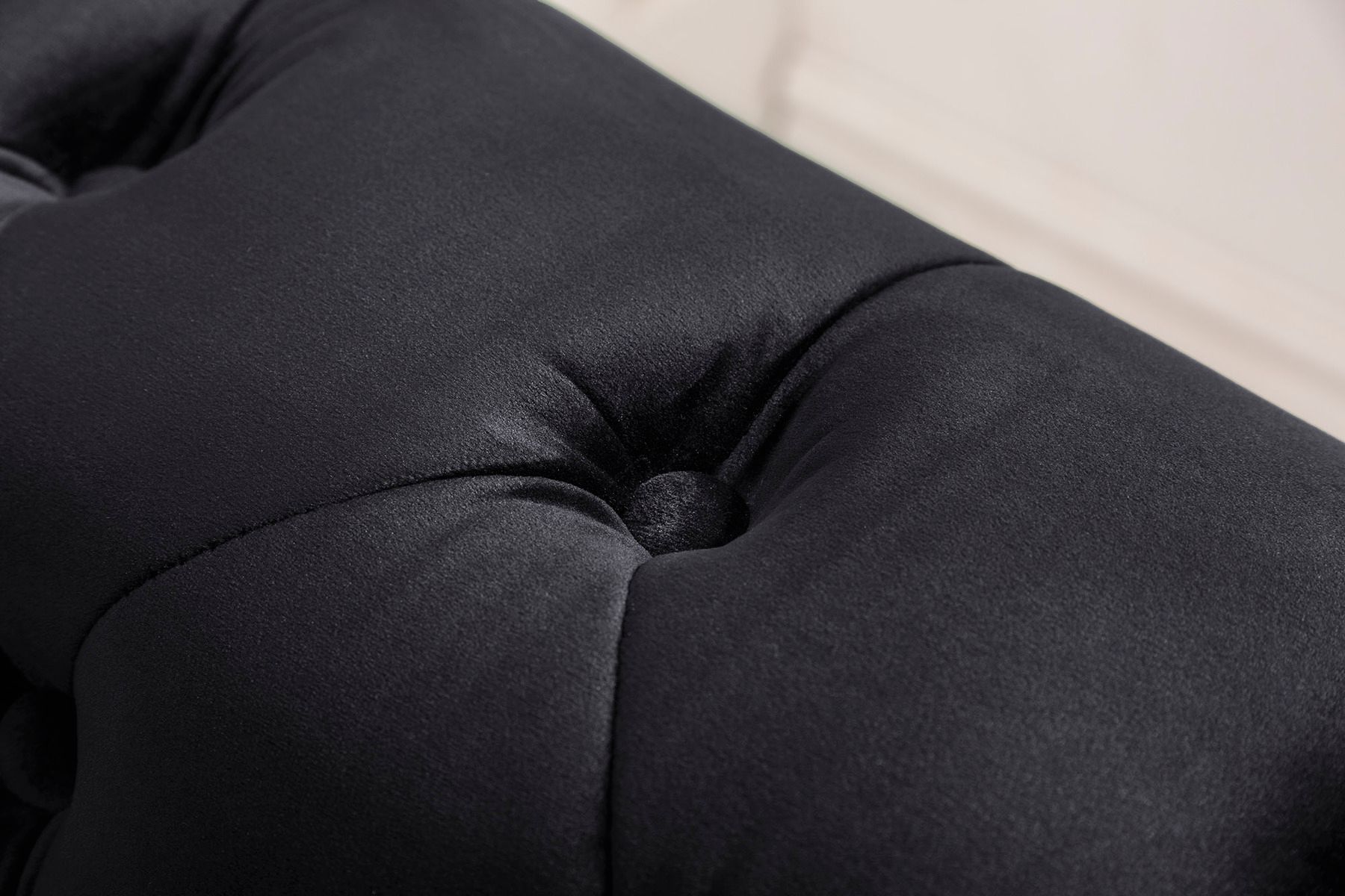 Barock Sofa CHESTERFIELD 205cm schwarz Samt Federkern Knopfheftung 3-Sitzer Couch