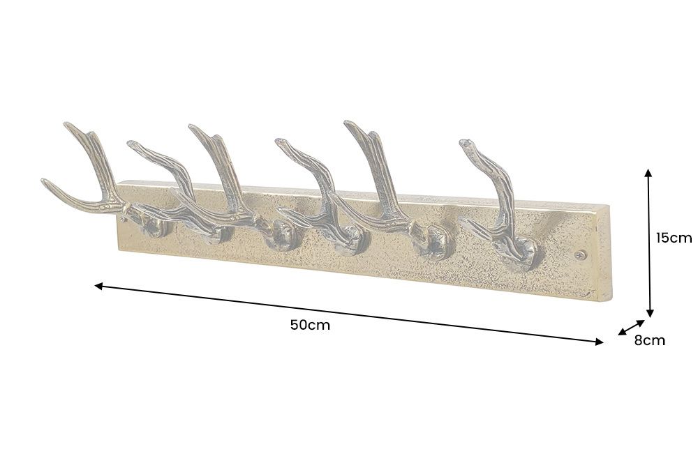 Dekorative Wandgarderobe DEER 50cm messing Metall Hirschgeweih Kleiderhaken