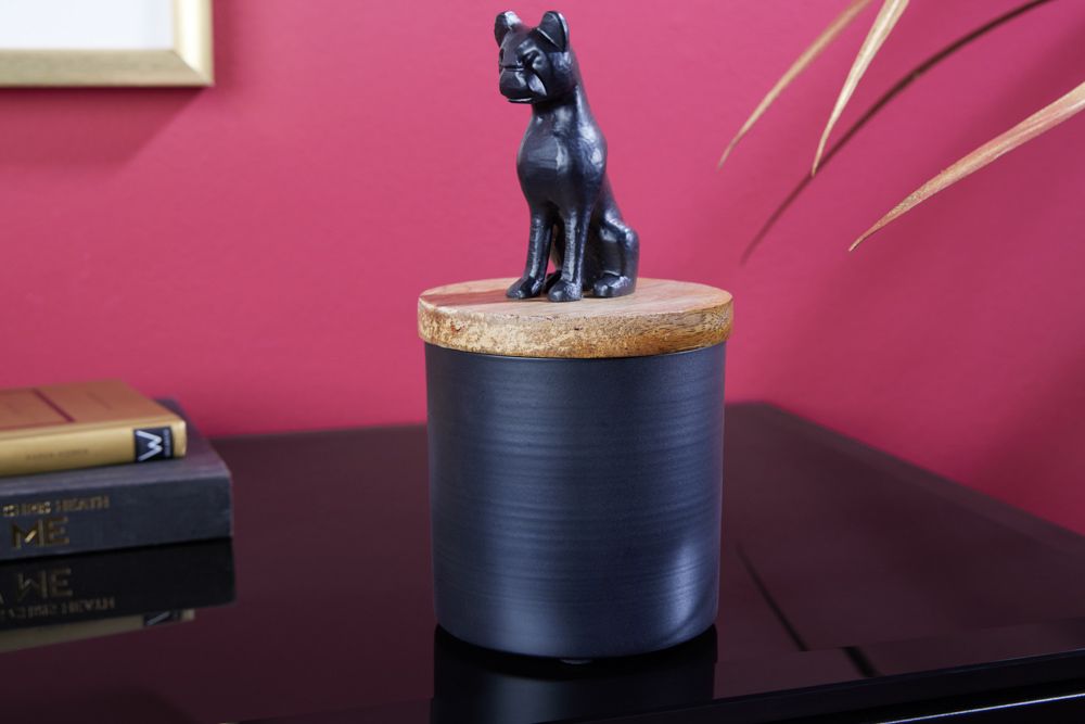 Design Dose PANTHER 20cm schwarz natur Mangoholz Panther-Figur Metall Dekoration