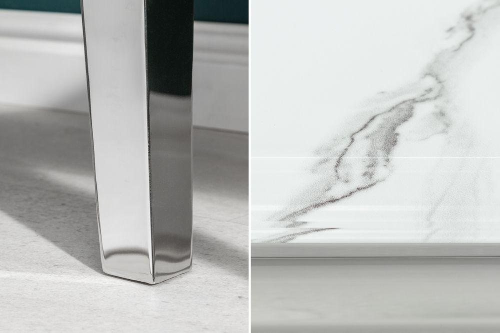 Eleganter Konsolentisch MODERN BAROCK 145cm mit Glasplatte Marmoroptik Edelstahlbeine