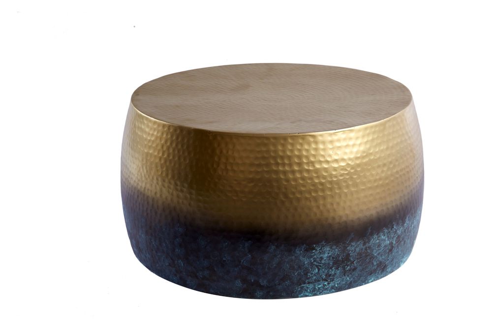 Runder Couchtisch ORIENT III 60cm gold Metall mit Patina Hammerschlag Design handmade