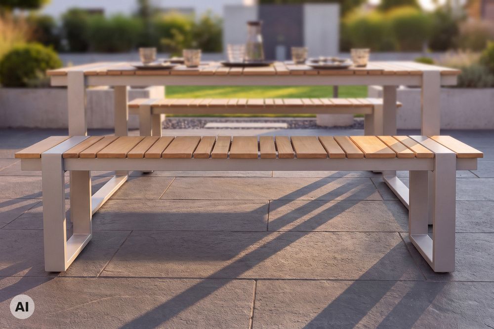 Moderne Outdoor Sitzbank TAMPA LOUNGE 160cm greige natur