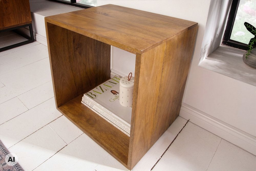 Massiver Beistelltisch MAKASSAR 45cm braun Mangoholz honey finish Nachttisch Regal
