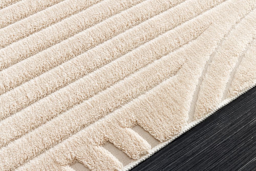 3D strukturierter Kurzflor Teppich ART DECO 230x160cm beige Hoch-Tief-Effekt