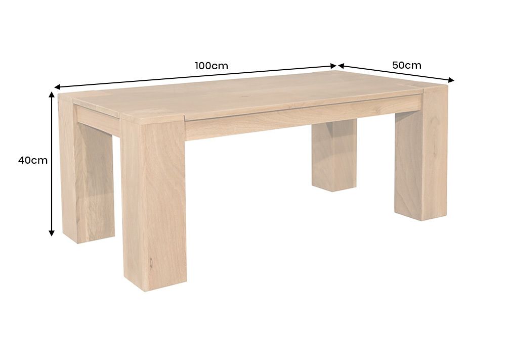 Massiver Couchtisch MAKASSAR 100cm natur Mangoholz cream finish einzigartige Maserung