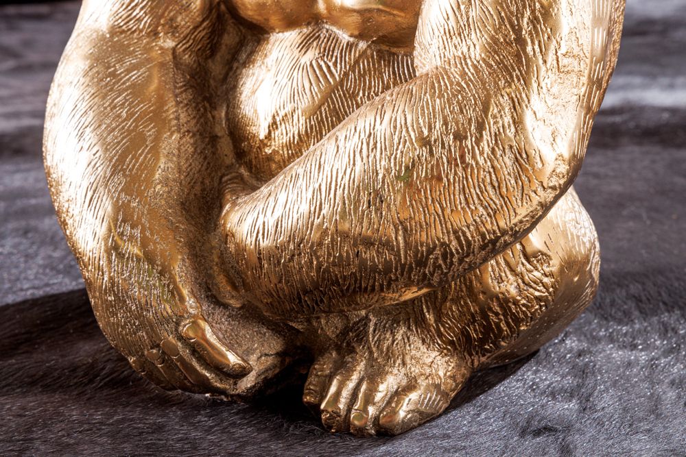 Runder Couchtisch WILDLIFE KONG 60cm gold Metall Glas Affenfigur Gorilla Skulptur handmade