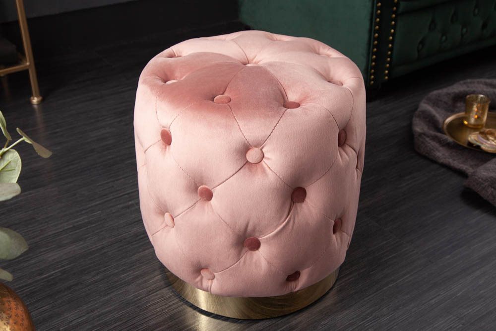 Eleganter Hocker MODERN BAROCK 40cm altrosa gold Samt Chesterfield Design