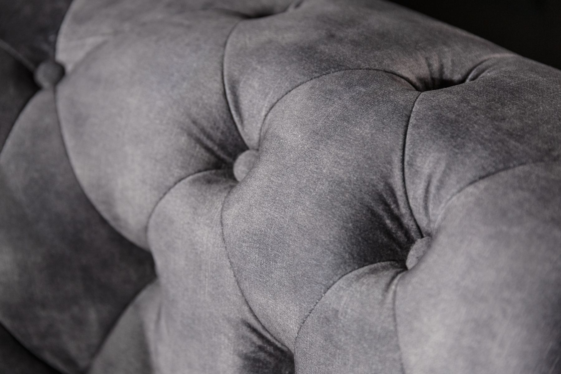 Chesterfield 3-Sitzer Sofa 205cm grau Samt Federkern Knopfheftung