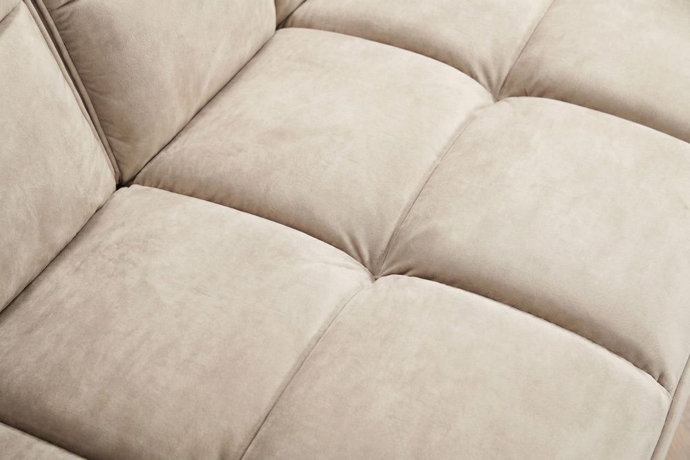 Retro Schlafsofa BOUTIQUE 215cm champagner beige Samt 3-Sitzer mit goldenen Füßen