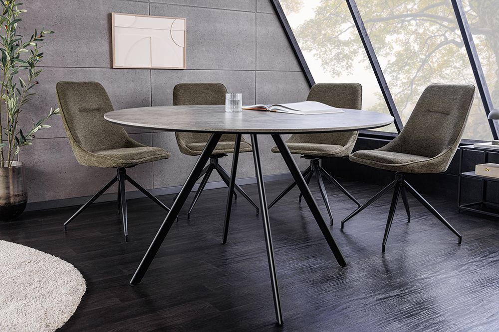 Runder Esstisch ATELIER 100cm grau Beton-Design schwarz Metall