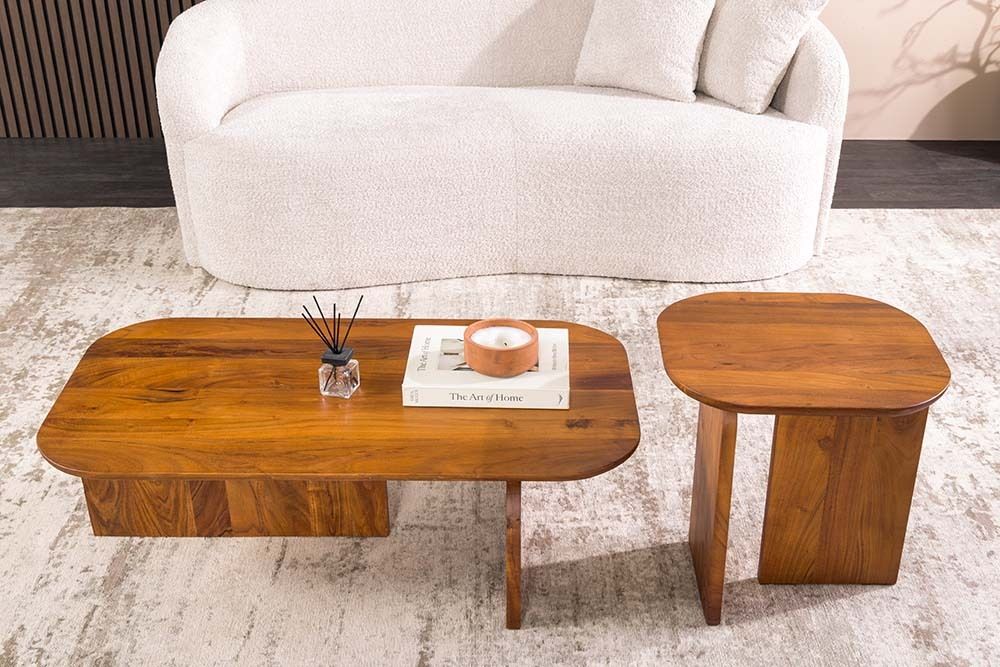 2er Set Couchtische GATSBY 100cm braun Akazienholz organische Form Beistelltisch