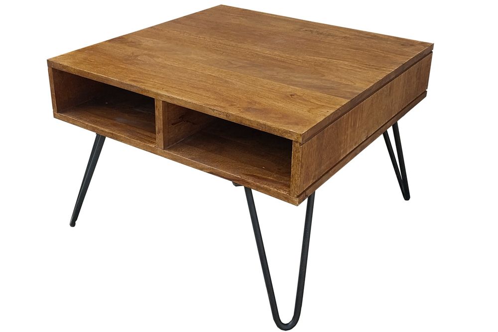 Massiver Couchtisch SCORPION 60cm braun honey finish Mangoholz mit Hairpin Legs