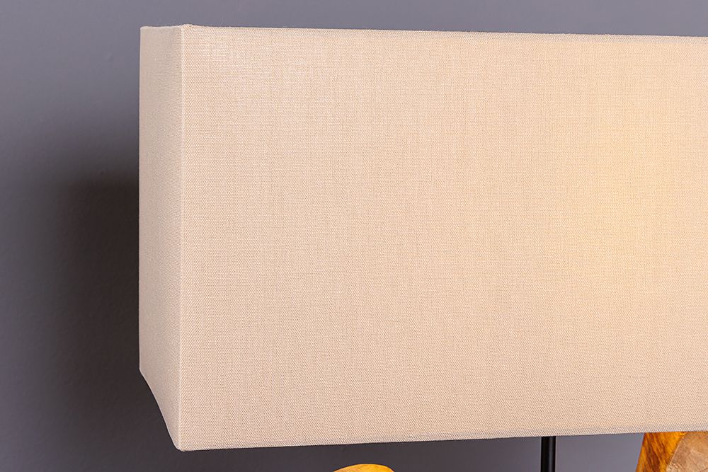 Handgefertigte Tischlampe HYPNOTIC 50cm natur Teakholz beige mit Leinenschirm