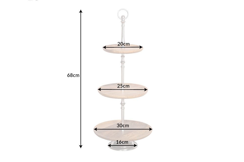 Dekorative Etagere PURE NATURE 68cm silber Mangoholz handmade drei Etagen